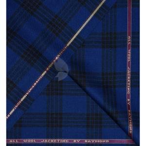 Raymond 100% Pure Wool (All Wool) Thick Royal Blue Color Checkered Unstitched Suit Fabric - 3 Mts / VV2052