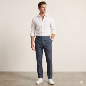 Raymond 100% Pure Wool (All Wool) with OXFORD Weaving Plain Blue Color Unstitched Trouser Fabric - 1.25 Mts / VV2103