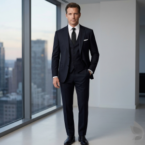 Raymond 100% Pure Wool (All Wool) with GABARDINE Weaving Plain Navy Blue Color Unstitched Suit Fabric - 3.5 Mts / VV2114