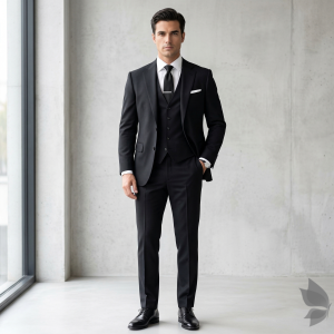 Raymond 100% Pure Wool (All Wool) Black Color Solid Unstitched Suit Fabric - 3.5 Mts / VV2127