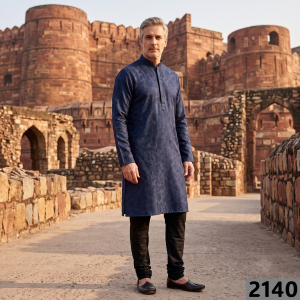 Raymond "CEREMONIA" Collection Wool Blended Navy Blue with Jacquard and Floral design Unstitched Sherwani (Kurta) Fabric - 2 Mts / VV2140