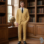 Raymond Super 100's Merino Wool Fine Fabric in Yellow colour with Blue and white Checkered Unstitched Suit Fabric - 3.25 meters / VV2150