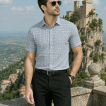 Raymond 100% Premium (Giza) Cotton Checkered Silver colour Unstitched Shirt Fabric - 1.60 mts / VV2220