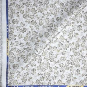 Siyaram's festive collection printed pattern with hemp blended White color unstitched men's Kurta / sherwani / top fabric of 2 meters / VV2308