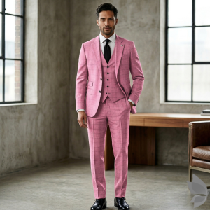 Raymond 35% Vicose blended Pink (Old Rose) colour with Jacquard Weaving Checkered Pattern unstitched Suit Fabric - 3.5 Mts / VV2319