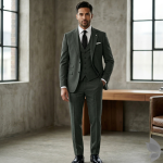 Raymond 35% Viscose blended Green colour Solid Pattern Unstitched Suit Fabric of 3.5 Mts / VV2342