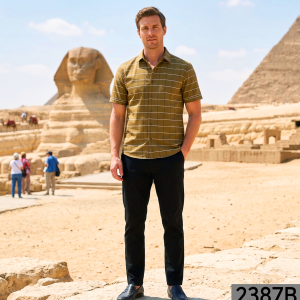 Raymond 100% Egyptian Giza Cotton (Premium Cotton) Brown (Ocher) Checkered Pattern Unstitched Shirt Fabric of 1.60 meters / VV2387B