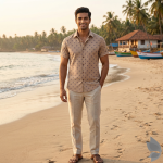 Raymond 100% Egyptian Giza Cotton (Premium Cotton) Beige (Umber) Printed Pattern Unstitched Shirt Fabric of 1.60 meters / VV2388AC