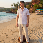 Raymond 100% Egyptian Giza Cotton (Premium Cotton) White Printed Pattern Unstitched Shirt Fabric of 1.60 meters / VV2388N