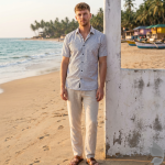 Raymond 100% Egyptian Giza Cotton (Premium Cotton) White Printed Pattern Unstitched Shirt Fabric of 1.60 meters / VV2388Q