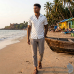 Raymond 100% Egyptian Giza Cotton (Premium Cotton) White Printed Pattern Unstitched Shirt Fabric of 1.60 meters / VV2388U