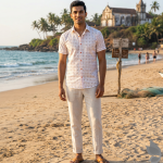 Raymond 100% Egyptian Giza Cotton (Premium Cotton) White Printed Pattern Unstitched Shirt Fabric of 1.60 meters / VV2388Z