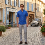 Raymond 100% Pure Linen Blue (Ultramarine) color Checkered Unstitched Shirt Fabric of 1.6 meters / VV2389Z