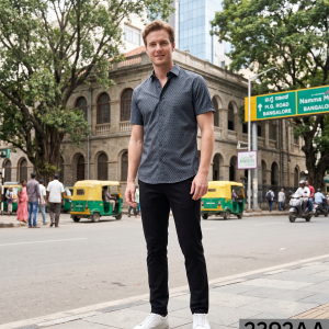 J.Hampstead 100% Pure Giza Cotton Printed pattern Navy Blue colour Unstitched Shirt Fabric of 1.6 meters / VV2392AA
