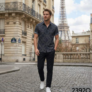 J.Hampstead 100% Pure Giza Cotton Printed pattern Grey colour Unstitched Shirt Fabric of 1.6 meters / VV2392O