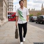 J.Hampstead 100% Pure Giza Cotton Printed pattern Green colour Unstitched Shirt Fabric of 1.6 meters / VV2392P