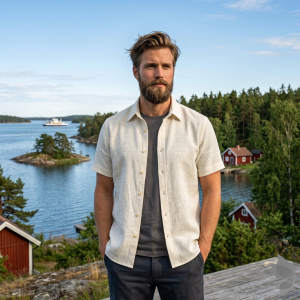 J.Hampstead Moretti 100% Pure Linen Fabric from "The Luxury Club of Italian Fusion Linen" with White (Ivory) Colour Plain Pattern Unstitched Shirt Fabric of 1.6 mts / VV2401