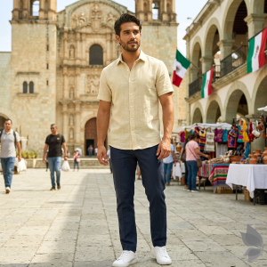 J.Hampstead Moretti 100% Pure Linen Fabric from "The Luxury Club of Italian Fusion Linen" with Gold (Amber) Colour Plain Pattern Unstitched Shirt Fabric of 1.6 mts / VV2418