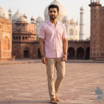 Siyaram's European Print Collection with 100% Superfine Giza Cotton Pink (peach) Colour Unstitched Shirt Fabric of 1.6 Mts / VV2440