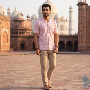 Siyaram's European Print Collection with 100% Superfine Giza Cotton Pink (peach) Colour Unstitched Shirt Fabric of 1.6 Mts / VV2440