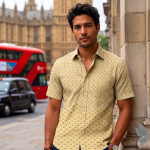 Siyaram's European Print Collection with 100% Superfine Giza Cotton Gold (Amber) Colour Unstitched Shirt Fabric of 1.6 Mts / VV2443