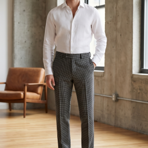 Raymond 45% Australian Merino Wool blended Champion's Collection with Checkered Pattern and All Weather Sustainable Black Colour Unstitched Trouser Fabric of 1.25 Mts / VV2477