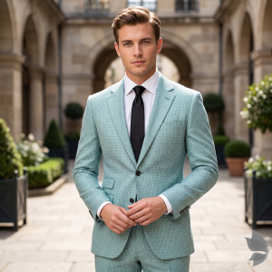 Raymond Super 70's Australian Merino Wool blended with 35% CATIONIC Checkered Pattern and Easy Care Green Colour Unstitched Suit Fabric of 3.25 Mts / VV2484