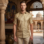 Siyaram's "Revista Collection" 100% Pure Royal Linen 60 Lea Jacquard Dark Beige colour Unstitched Shirt Fabric of 1.60 mts / VV2493