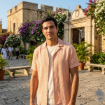 Siyaram's 100% Pure Linen 60 Lea Striped Pink (Peach) colour Unstitched Shirt Fabric of 1.60 mts / VV2515