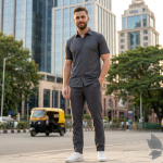 J.Hampstead Moretti Premium Egyptian Collection with 100% Giza Cotton Grey Colour Jacquard Pattern Unstitched Shirt Fabric of 1.6 mts - Made In Italy / VV2520