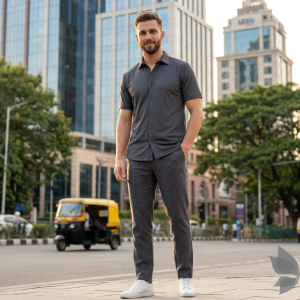 J.Hampstead Moretti Premium Egyptian Collection with 100% Giza Cotton Grey Colour Jacquard Pattern Unstitched Shirt Fabric of 1.6 mts - Made In Italy / VV2520