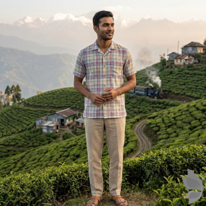 J.Hampstead Moretti Premium Collection with 100% Giza Cotton Multicolour Checkered Pattern Unstitched Shirt Fabric of 1.6 mts - Made In Italy / VV2543