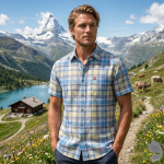 J.Hampstead Moretti Premium Collection with 100% Giza Cotton Multicolour Checkered Pattern Unstitched Shirt Fabric of 1.6 mts - Made In Italy / VV2545