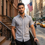 J.Hampstead Moretti Premium Egyptian Collection with 100% Giza Cotton Cream White (Sea Shell) Colour Striped Pattern Unstitched Shirt Fabric of 1.6 mts - Made In Italy / VV2556