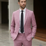 Raymond Super 100's Australian Merino Wool Fine Fabric with Checkered Pattern and Pink (Old Rose) colour Unstitched Suit Fabric of 3.25 Meters / VV2560