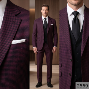 Raymond Super 90's Australian Merino Wool with Checkered Pattern Maroon (Snuff) colour Unstitched Suit Fabric of 3.5 Meters / VV2569