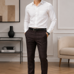 Raymond Australian Merino wool blend with "EXCELLENCE" named and Easy Care Brown colour Checkered Pattern Unstitched Trouser Fabric of 1.25 meters / VV2601