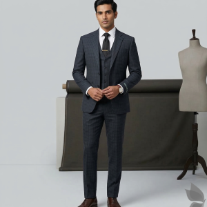 Raymond Luxurious fabrics with Super 120's Wool with 70% wool "Luxolite" Collection Dark Grey colour Checkered Unstitched Suit Fabric of 3.5 Mts / VV2646