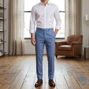 Raymond Luxurious fabrics with Super 120's Wool with 70% wool "Luxolite" Collection Blue colour Checkered Unstitched Trouser Fabric of 1.3 Mts / VV2649