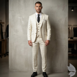 Raymond Caprio Collection made from Super 90's wool with 60% wool rich blend Beige colour Checkered pattern Unstitched Suit fabric of 3.5 Mts / VV2672