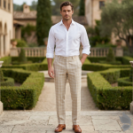 Raymond Champions Collection made from Super 90's wool stretch for ultra fit Beige checkered unstitched trouser fabric of 1.25 Mts / VV2687