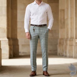 Raymond Champions Collection made from Super 90's wool stretch Green checkered unstitched trouser fabric of 1.25 Mts / VV2693