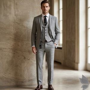 Raymond La miraco collection with 45% wool blend, 16% Viscose blend Grey checkered unstitched suit fabric of 3.5 Mts / VV2696