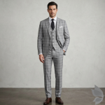 Raymond "Trendz Star" collection blend with 45% merino wool Grey Checkered unstitched suit fabric of 3.5 Mts / VV2702