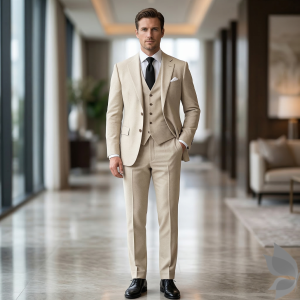 Raymond Soft & Pliable fabric, Viscose blended Beige colour Jacquard pattern unstitched suit fabric of 3.5 Mts / VV2718