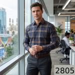 J.Hampstead Moretti Premium Egyptian Collection with 100% Giza Cotton Dark Blue colour Checkered Pattern Unstitched Shirt Fabric of 1.6 mts / VV2805
