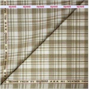 Raymond Wool Beige color Checkered pattern Unstitched Suit Fabric of 3 meters / VV5259
