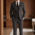 RAYMOND TECHNO STRETCH BROWN STRIPED  POLY BLENDED UNSTITCHED SUIT FABRIC - 3.50 METRES / VV5299 - 4321