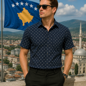 J.HAMPSTEAD " 100% GIZA COTTON " NAVY BLUE COLOURED PRINTED UNSTITCHED SHIRT FABRIC -1.6 METRES - VV6407