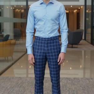 RAYMOND LUXOLITE COLLECTION NAVY BLUE COLOURED SUPER 120'S WOOL BLENDED CHECKERED UNSTITCHED TROUSER FABRIC -1.3 METRES / VV6615